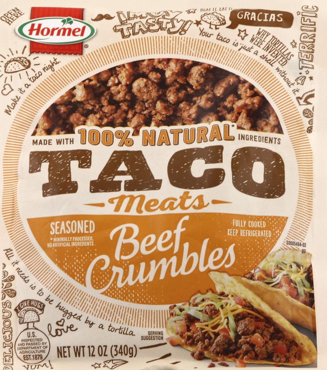 slide 5 of 5, Hormel Taco Meats, Seasoned, Beef Crumbles, 12 oz