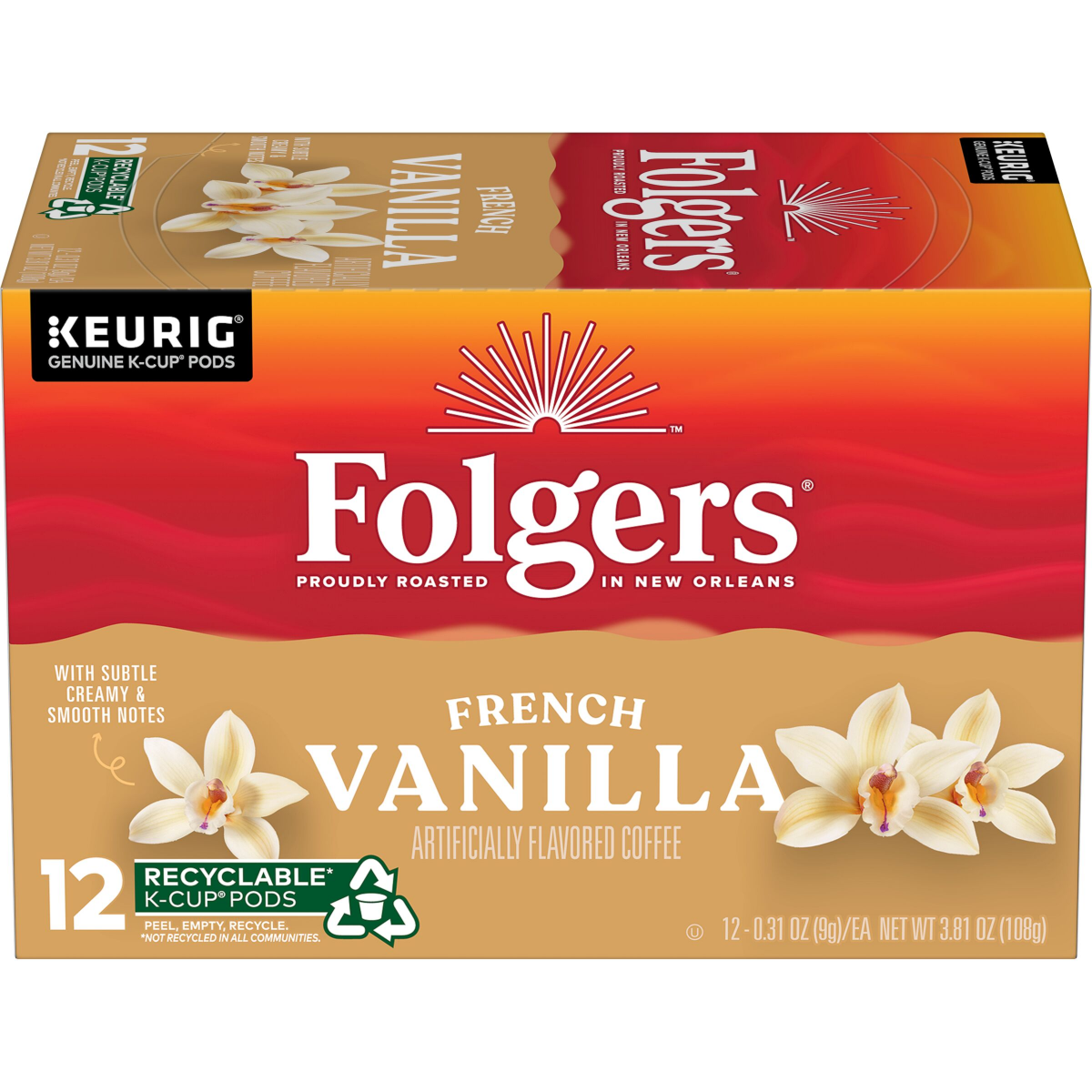 slide 1 of 1, Folgers French Vanilla Artificially Flavored Coffee, Keurig K-Cup pods, 10 Count Box, 3.10 oz