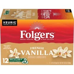Folgers French Vanilla Artificially Flavored Coffee, Keurig K-Cup pods, 10 Count Box