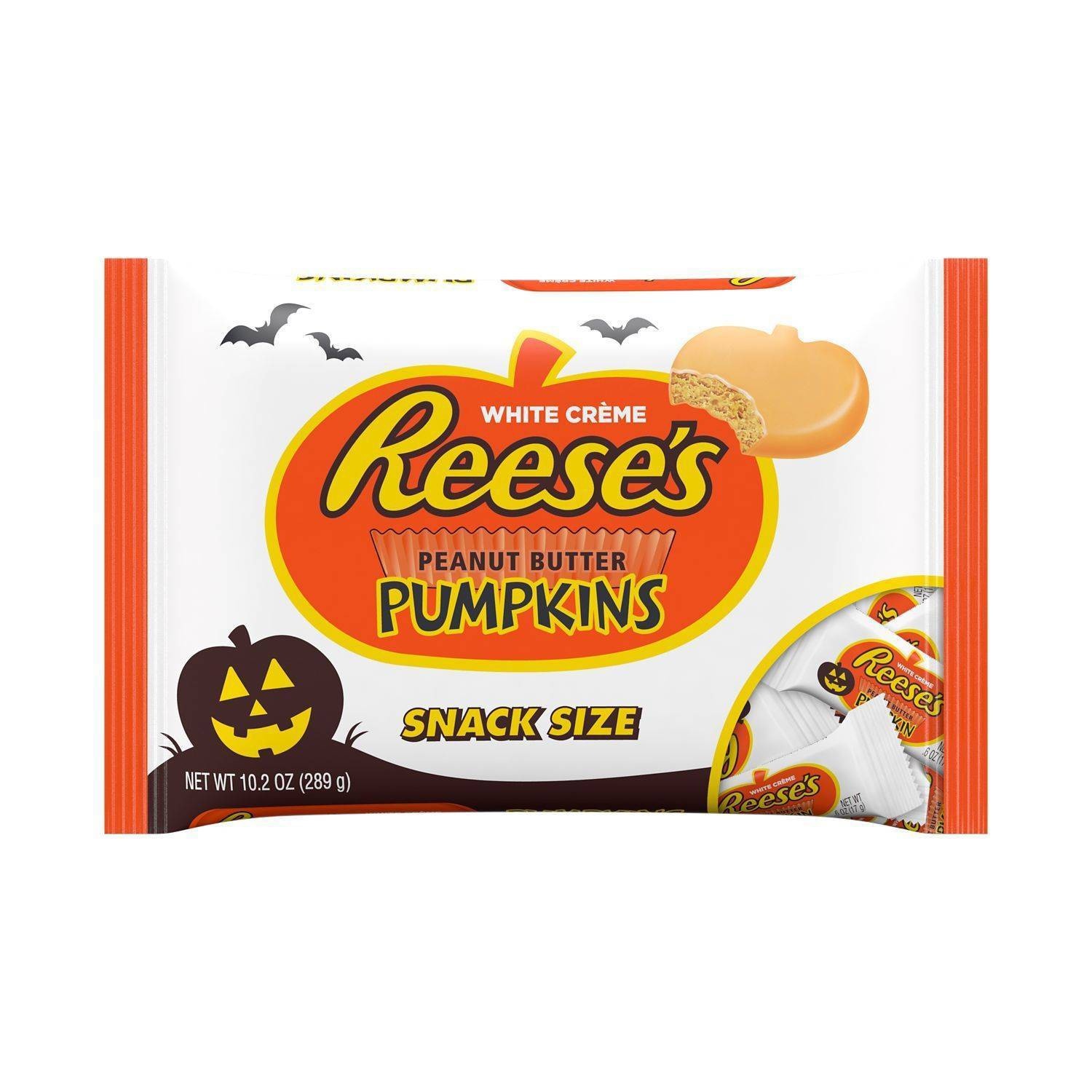 slide 1 of 3, Reese's Halloween Snack Size Orange Colored White Creme Peanut Butter Pumpkins, 10.2 oz