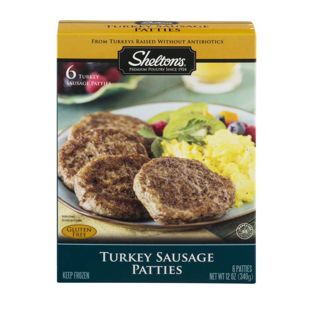 slide 1 of 1, Shelton's Turkey Sausage Patties, 12 oz