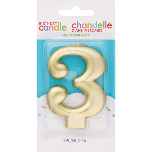 slide 1 of 1, AMSCAN Cndl Metallic Numeral #3 Gold, 1 ct