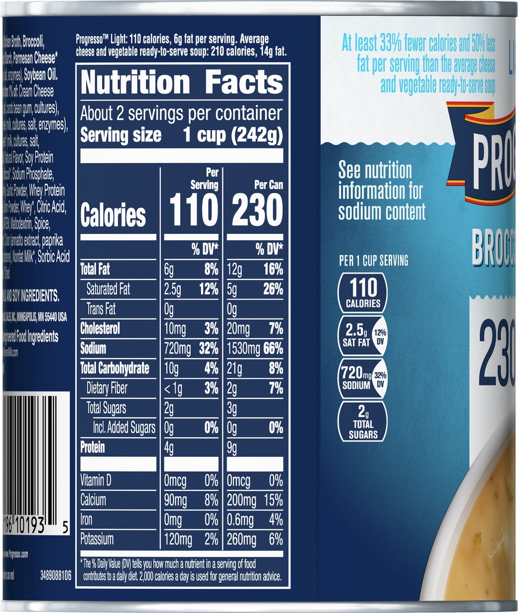 slide 6 of 9, Progresso Light, Broccoli Cheese Canned Soup, Gluten Free, 18 oz., 18 oz