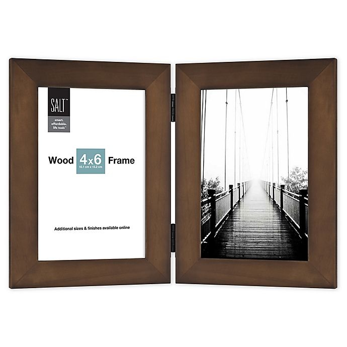 slide 1 of 1, SALT 2-Photo Hinged Wood Picture Frame - Walnut, 4 in x 6 in