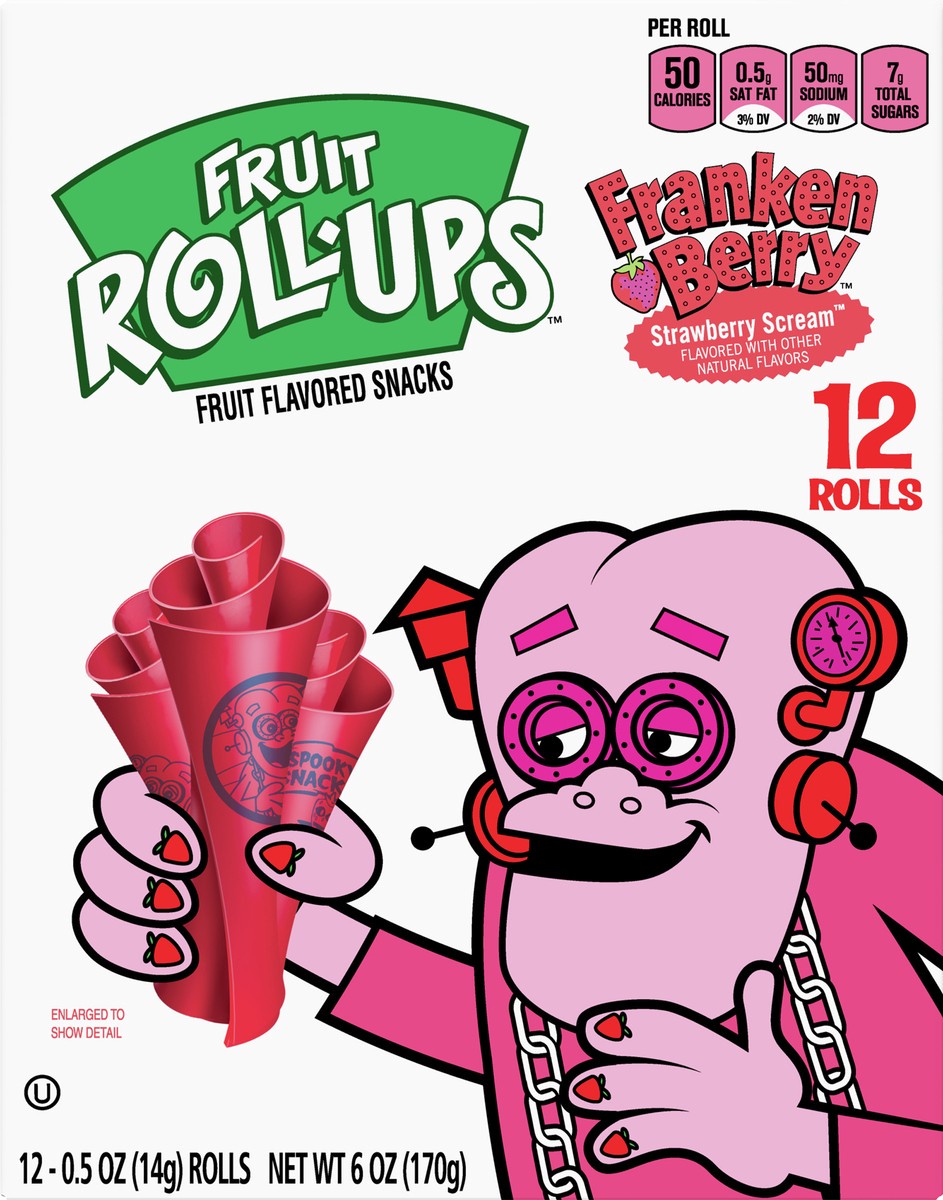 slide 6 of 13, Fruit Roll-Ups Franken Berry Strawberry Scream Fruit Flavored Snacks 12 ea, 12 ct