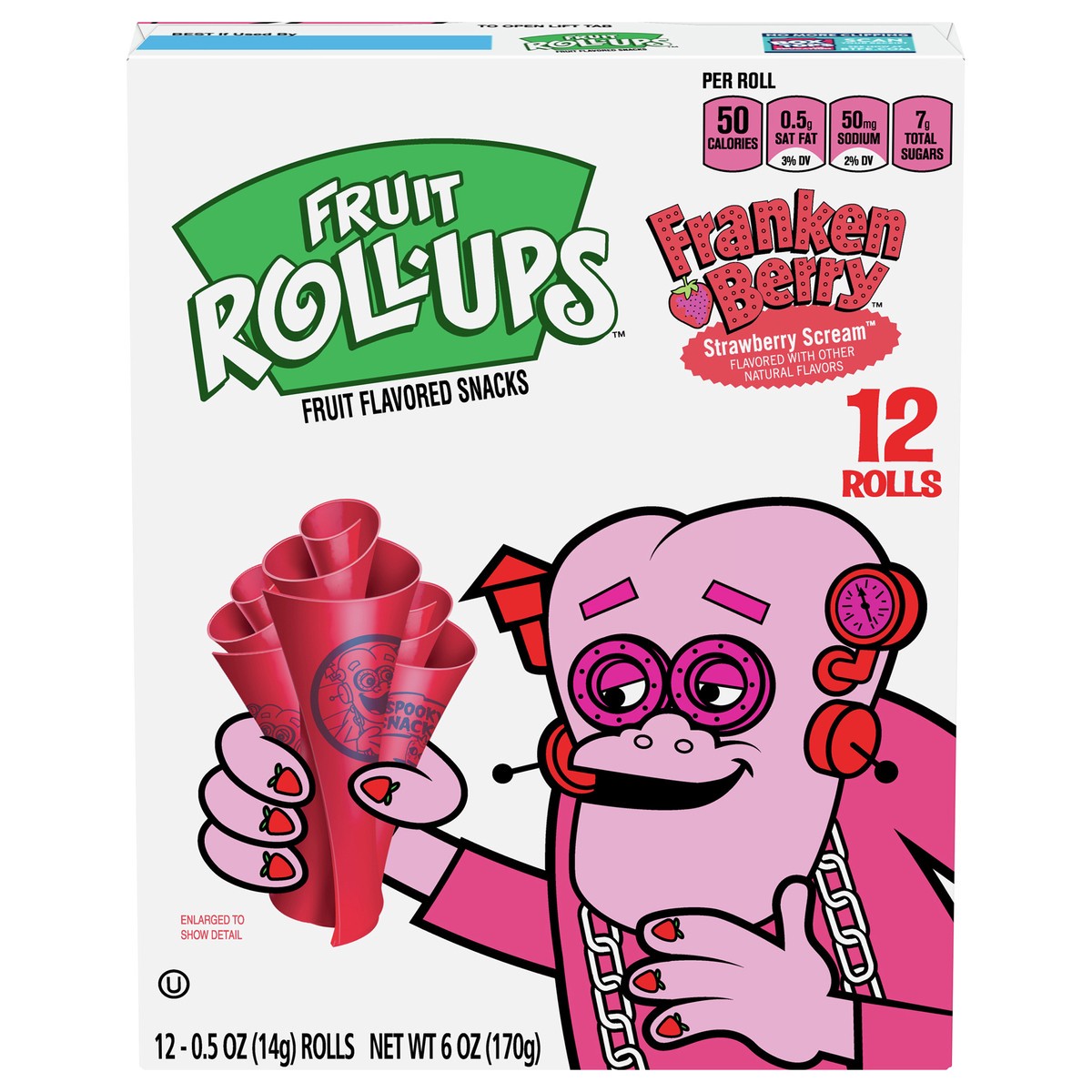 slide 9 of 13, Fruit Roll-Ups Franken Berry Strawberry Scream Fruit Flavored Snacks 12 ea, 12 ct