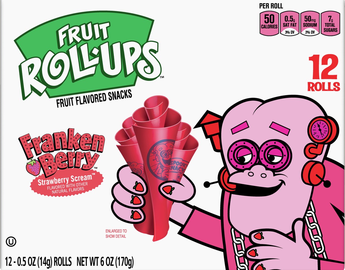 slide 8 of 13, Fruit Roll-Ups Franken Berry Strawberry Scream Fruit Flavored Snacks 12 ea, 12 ct