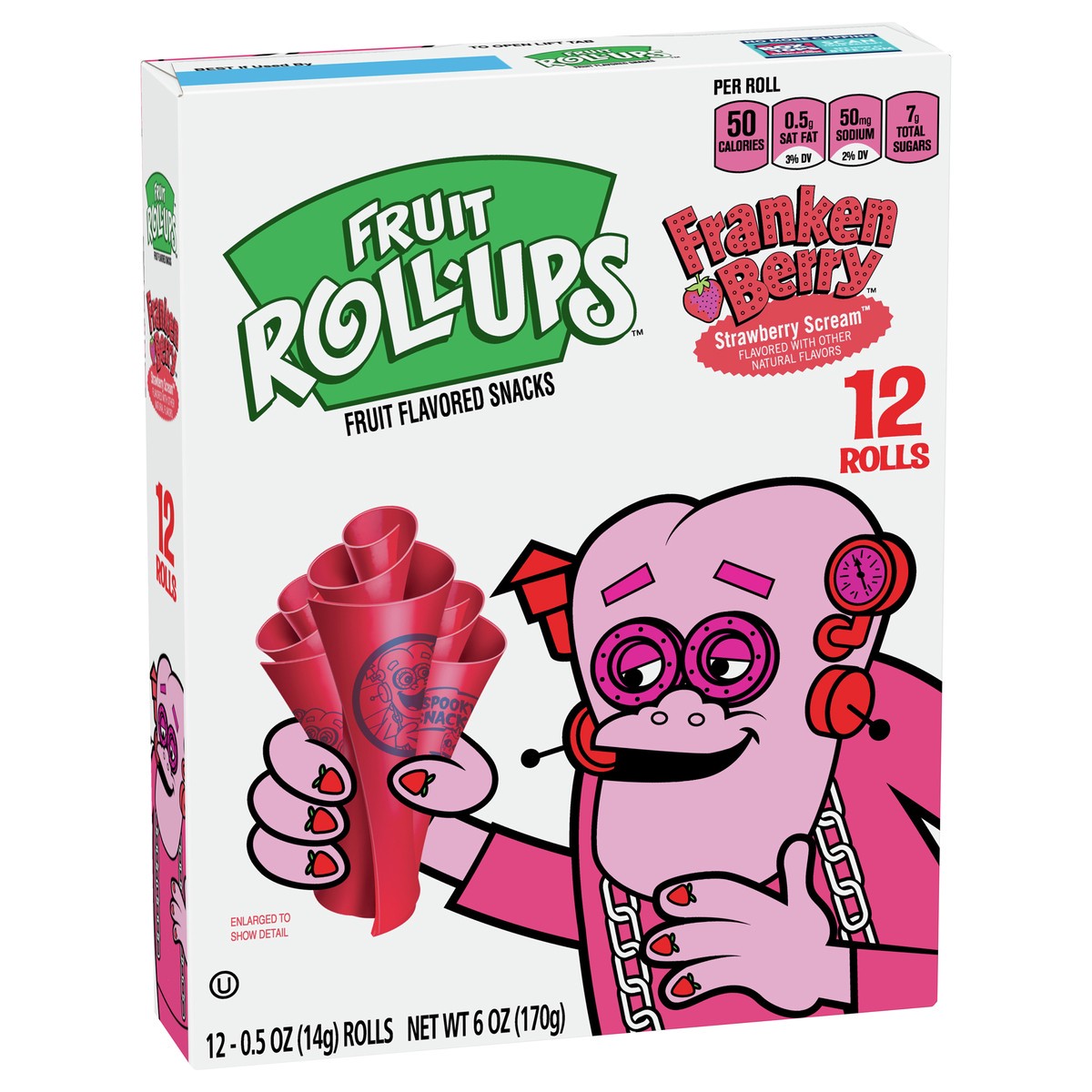 slide 7 of 13, Fruit Roll-Ups Franken Berry Strawberry Scream Fruit Flavored Snacks 12 ea, 12 ct