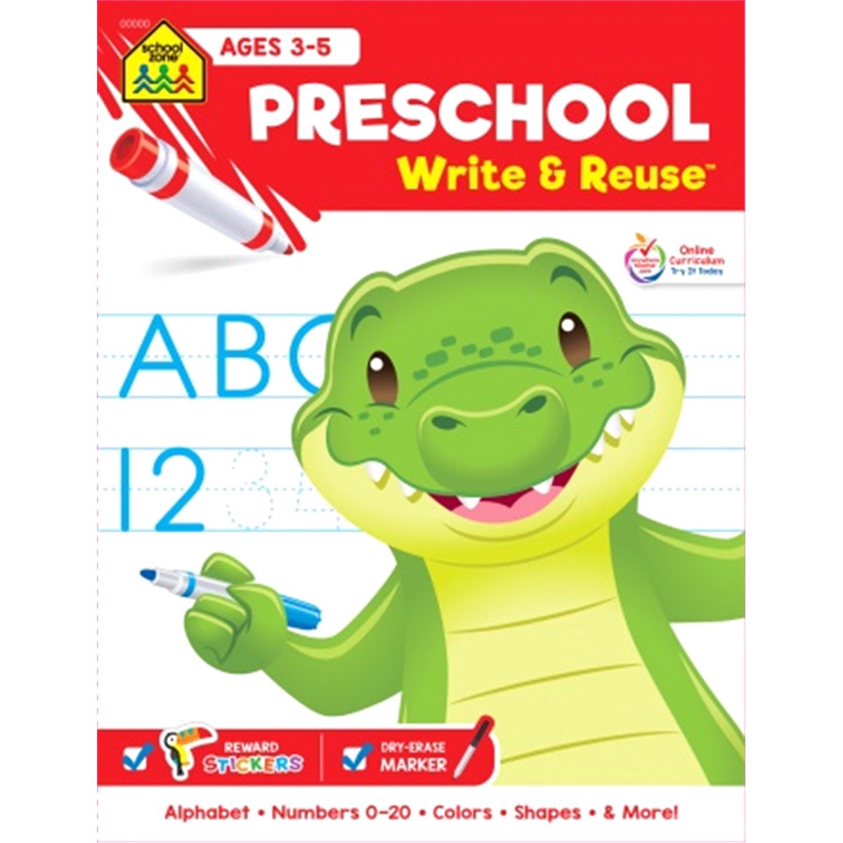 slide 1 of 8, School Zone Preschool Write & Reuse Workbook, 1 ct