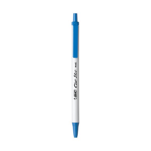 slide 5 of 10, BIC Clic Stic Retractable Ballpoint Pens, Medium Point, 1.0 Mm, White Barrel, Blue Ink, Pack Of 12, 12 ct