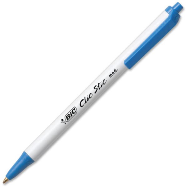 slide 8 of 10, BIC Clic Stic Retractable Ballpoint Pens, Medium Point, 1.0 Mm, White Barrel, Blue Ink, Pack Of 12, 12 ct