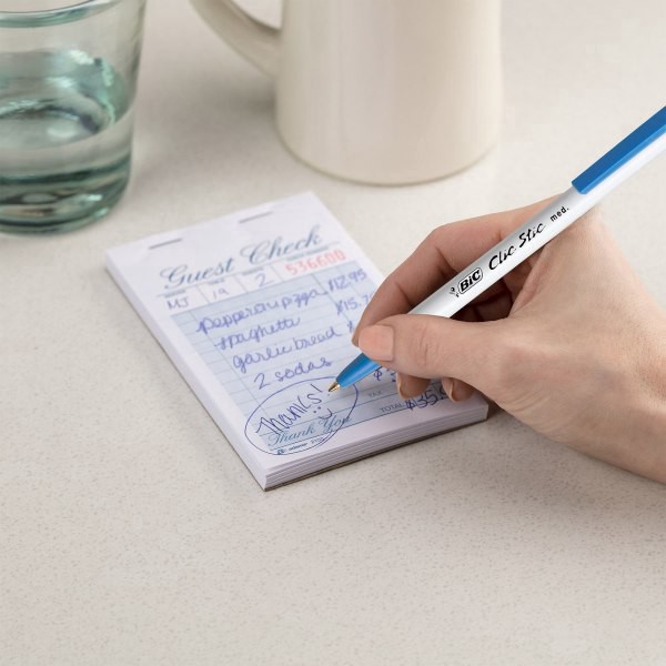 slide 10 of 10, BIC Clic Stic Retractable Ballpoint Pens, Medium Point, 1.0 Mm, White Barrel, Blue Ink, Pack Of 12, 12 ct