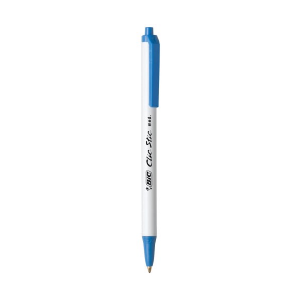 slide 3 of 10, BIC Clic Stic Retractable Ballpoint Pens, Medium Point, 1.0 Mm, White Barrel, Blue Ink, Pack Of 12, 12 ct