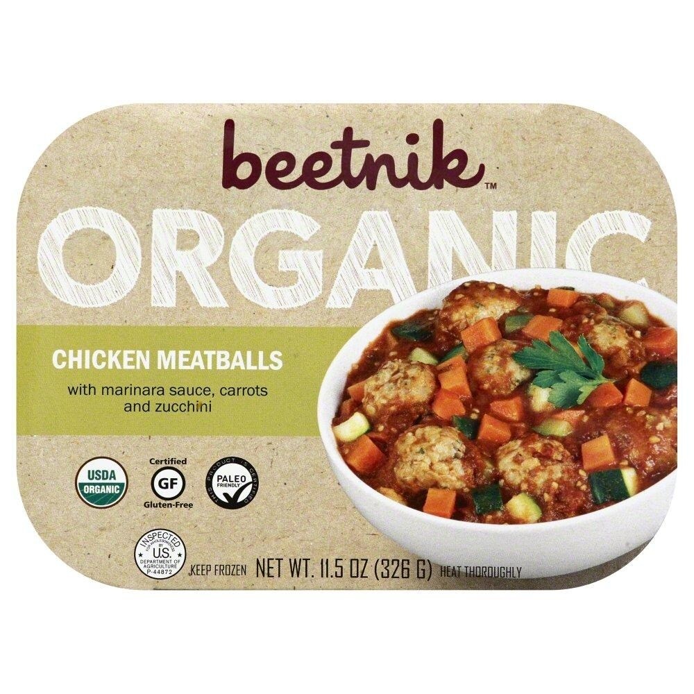 slide 1 of 1, Beetnik Organic Chicken Meatballs with Sauce and Vegetables, 11.5 oz