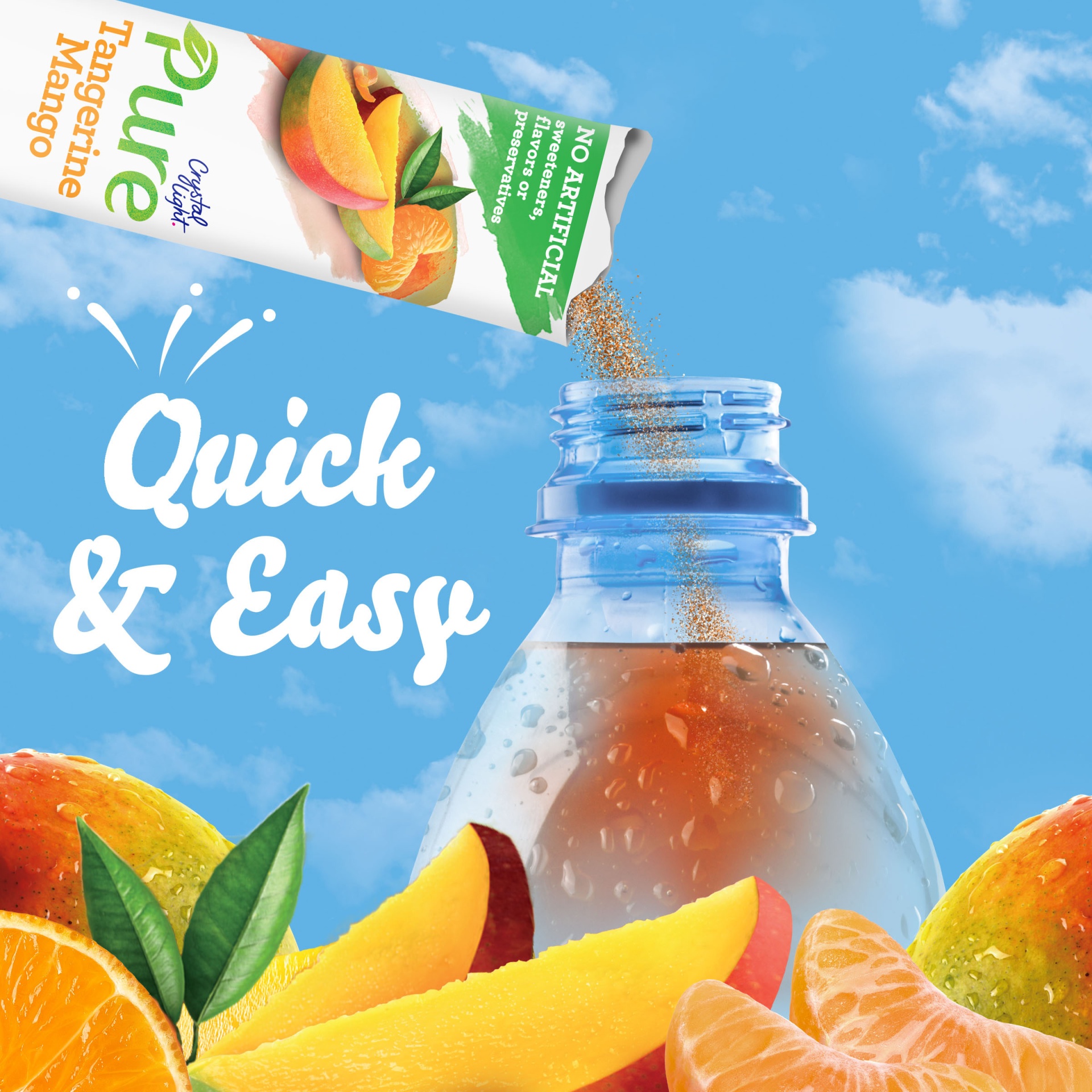 slide 2 of 7, Crystal Light Pure Tangerine Mango Naturally Flavored Powdered Drink Mix with No Artificial Sweeteners On-the-Go Packets, 7 ct; 0.14 oz
