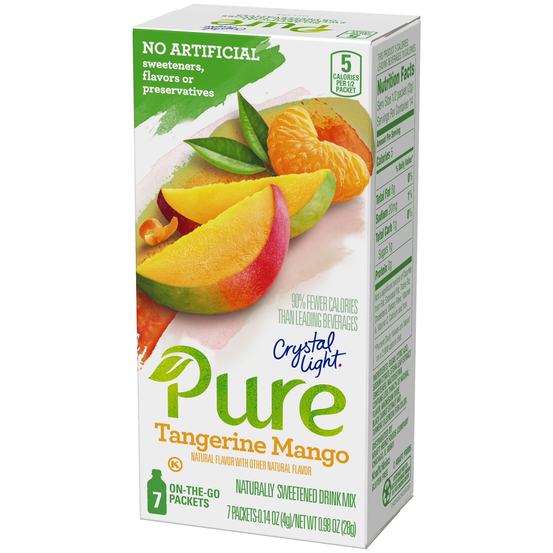 slide 3 of 6, Crystal Light Pure Tangerine Mango Naturally Flavored Powdered Drink Mix with No Artificial Sweeteners On-the-Go, 7 ct; 0.14 oz
