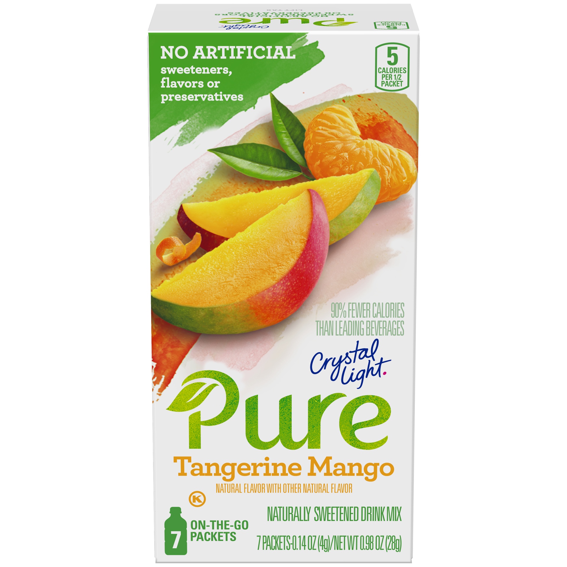 slide 1 of 6, Crystal Light Pure Tangerine Mango Naturally Flavored Powdered Drink Mix with No Artificial Sweeteners On-the-Go, 7 ct; 0.14 oz