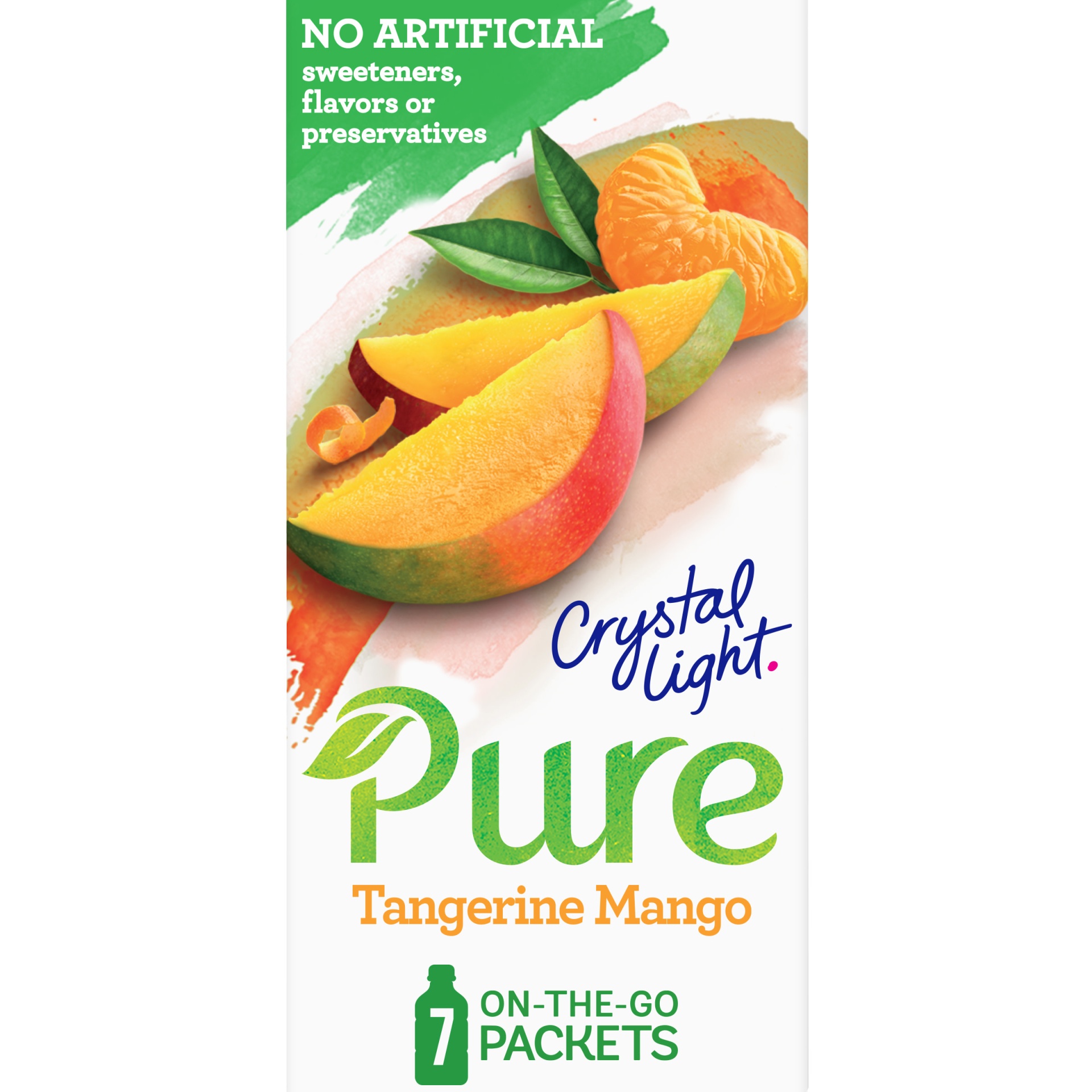 slide 1 of 7, Crystal Light Pure Tangerine Mango Naturally Flavored Powdered Drink Mix with No Artificial Sweeteners On-the-Go Packets, 7 ct; 0.14 oz