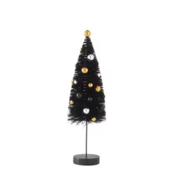 Medium Black Bottle Brush Trees On Spindle With Black, Silver & Gold Ornaments
