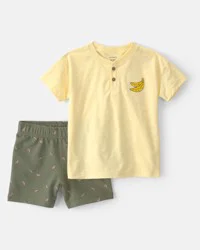 Carters Toddler Boy 2-Piece Banana Top & Short Set - Yellow/Green Olive/Yellow 4T