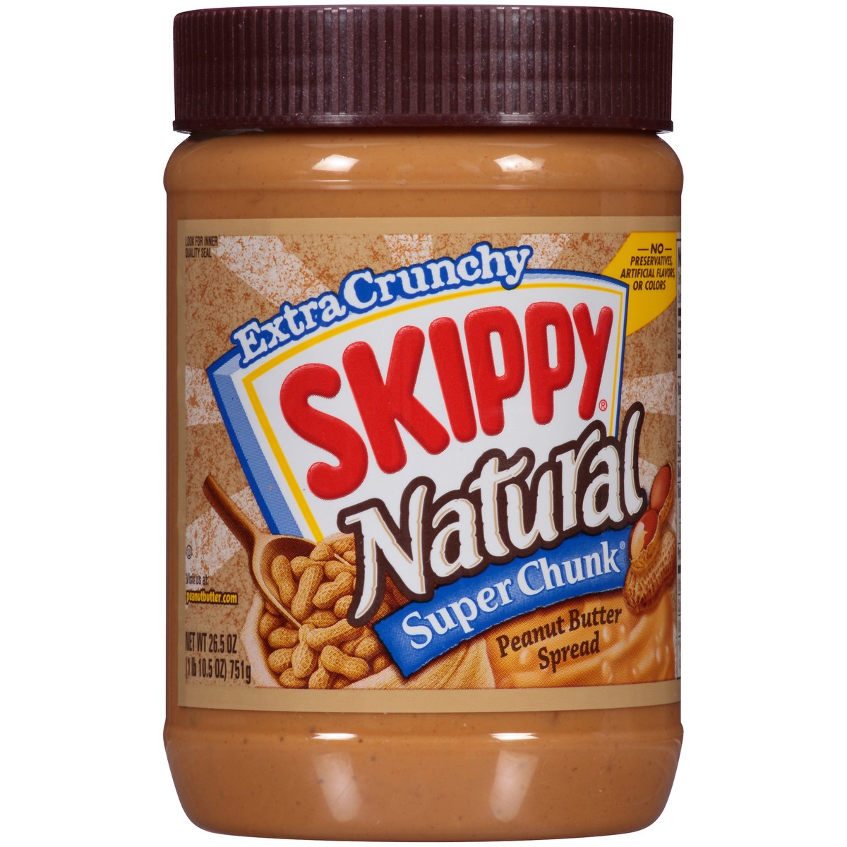 slide 1 of 7, Skippy Super Chunk Extra Crunchy Natural Peanut Butter Spread 26.5 oz. Jar, 26.5 oz