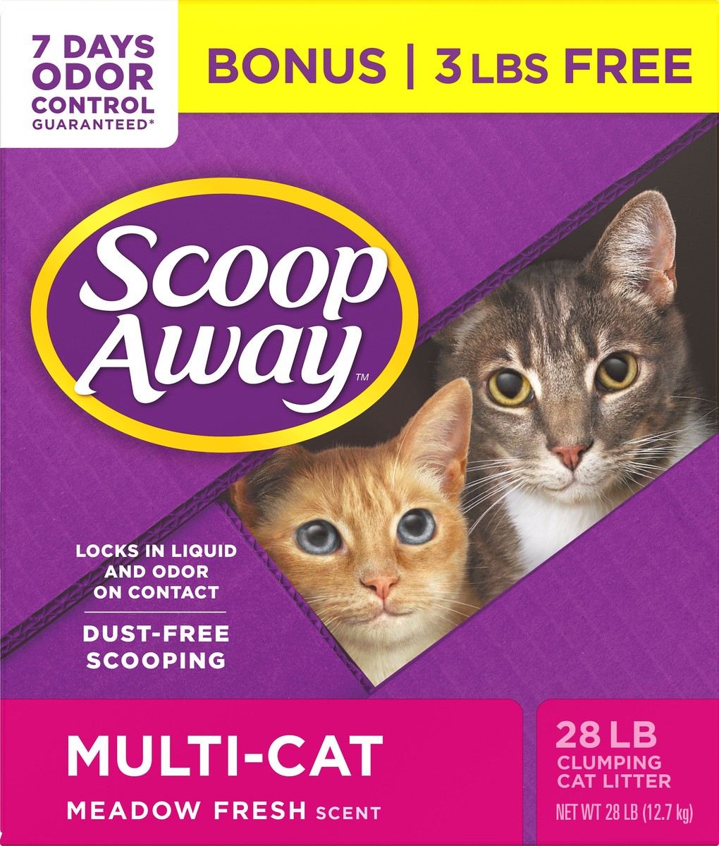 slide 3 of 9, Scoop Away Multi-Cat Meadow Fresh Scent Clumping Cat Litter 28 lb, 28 lb