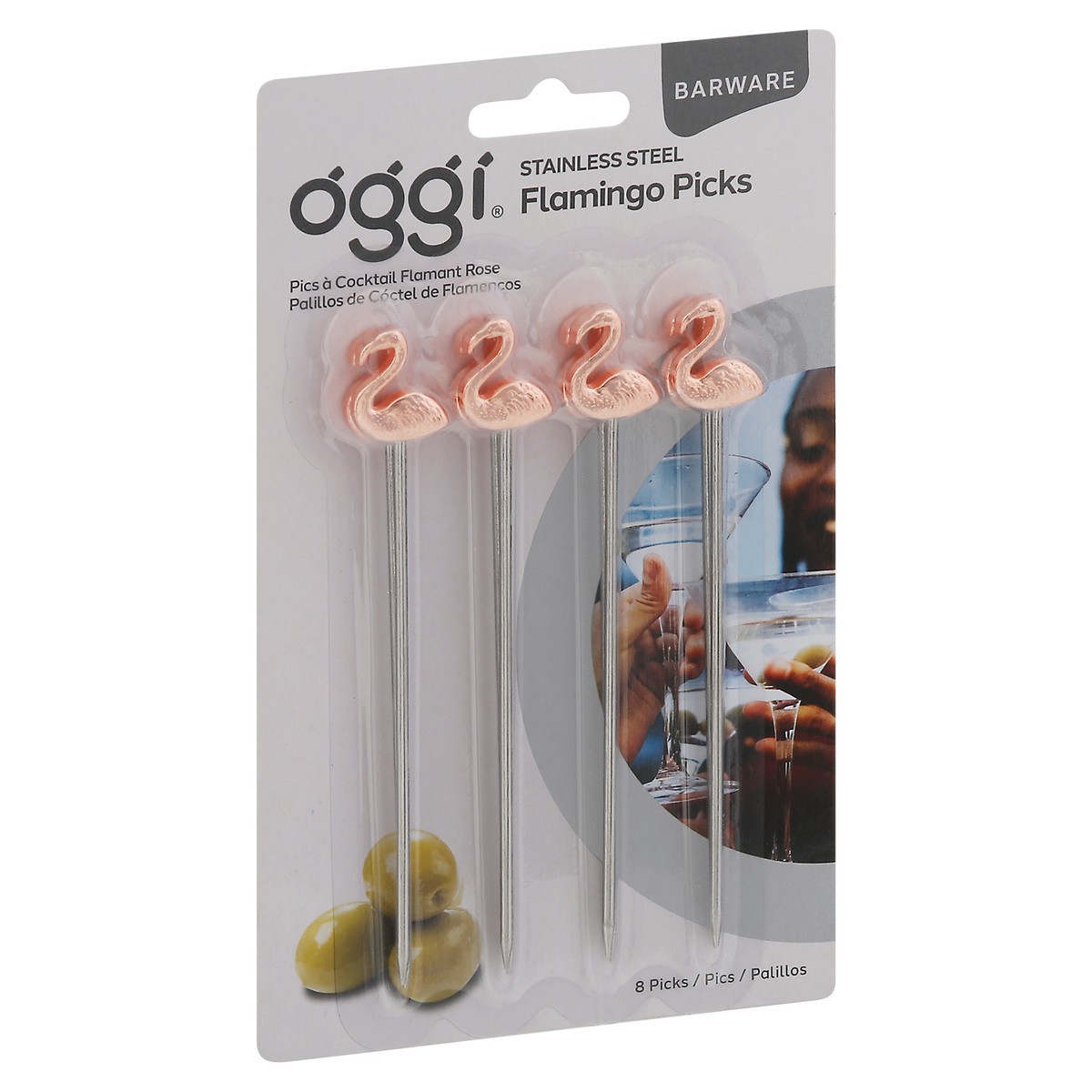 slide 4 of 9, Oggi Flamingo Metal Cocktail Picks, 8 ct