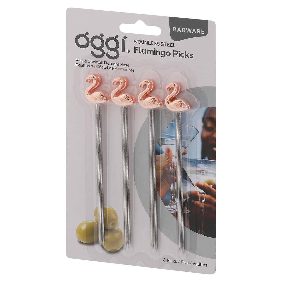 slide 7 of 9, Oggi Flamingo Metal Cocktail Picks, 8 ct