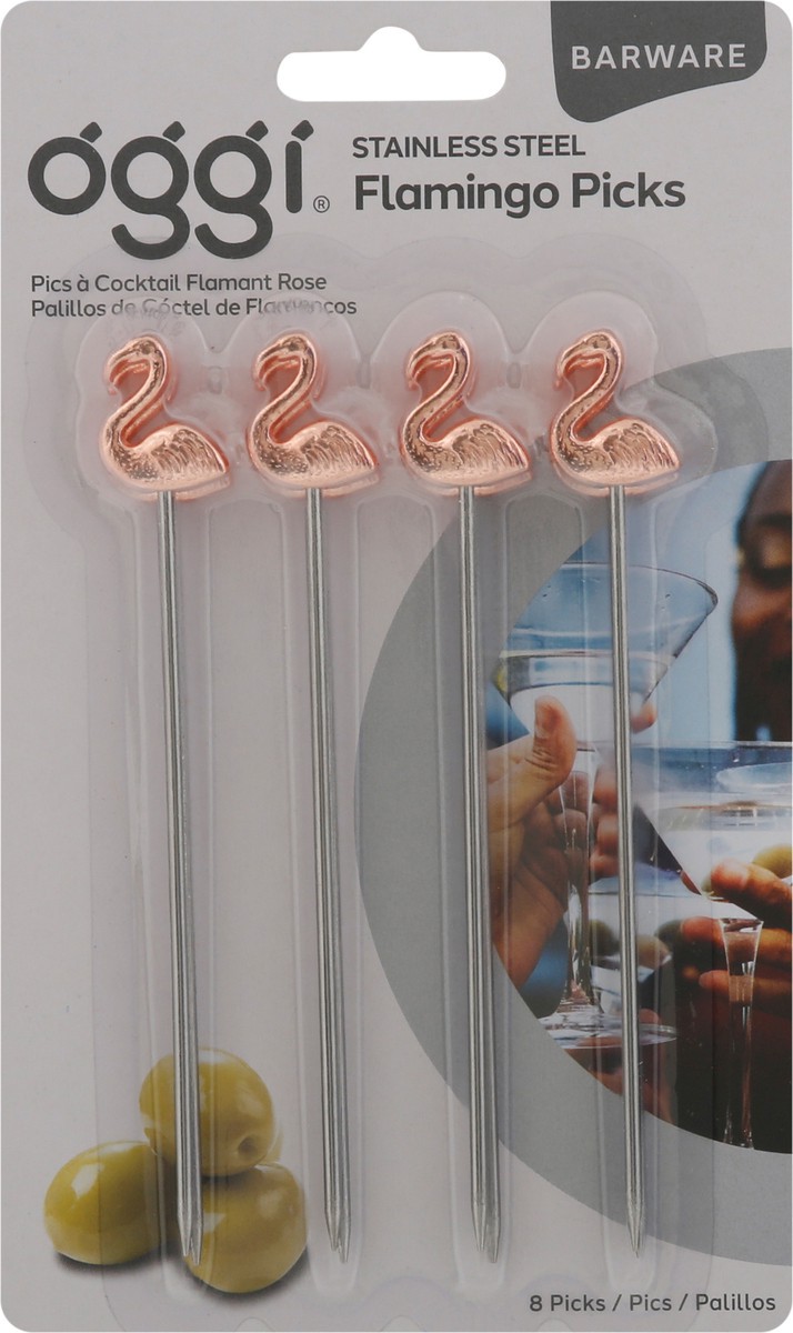 slide 6 of 9, Oggi Flamingo Metal Cocktail Picks, 8 ct