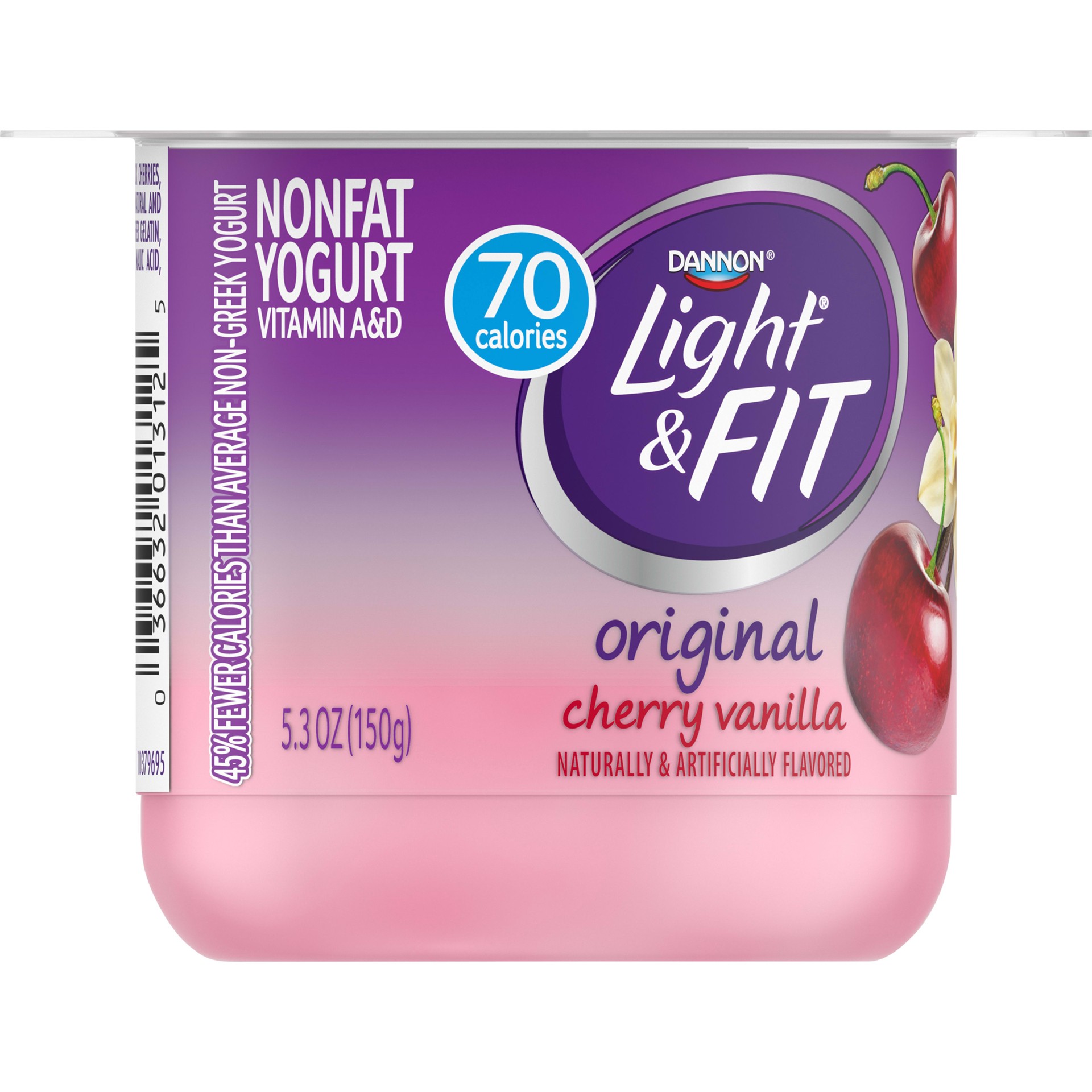 slide 4 of 5, Light + Fit Dannon Light + Fit Regular Nonfat Yogurt, Cherry Vanilla, Gluten-Free, 5.3 oz., 5.3 oz