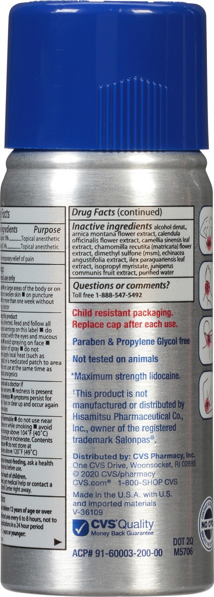 slide 12 of 12, CVS Health Maximum Strength Lidocaine Plus Pain Relief Dry Spray, 3 Oz, 3 oz