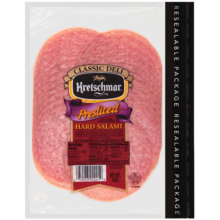 slide 1 of 7, Kretschmar Premium Deli Pre-Sliced Hard Salami, 6 oz, 6 oz