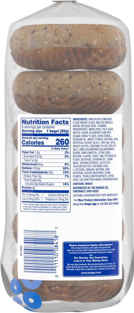 slide 3 of 6, Kroger Blueberry Pre-Sliced Bagels, 6 ct; 18 oz