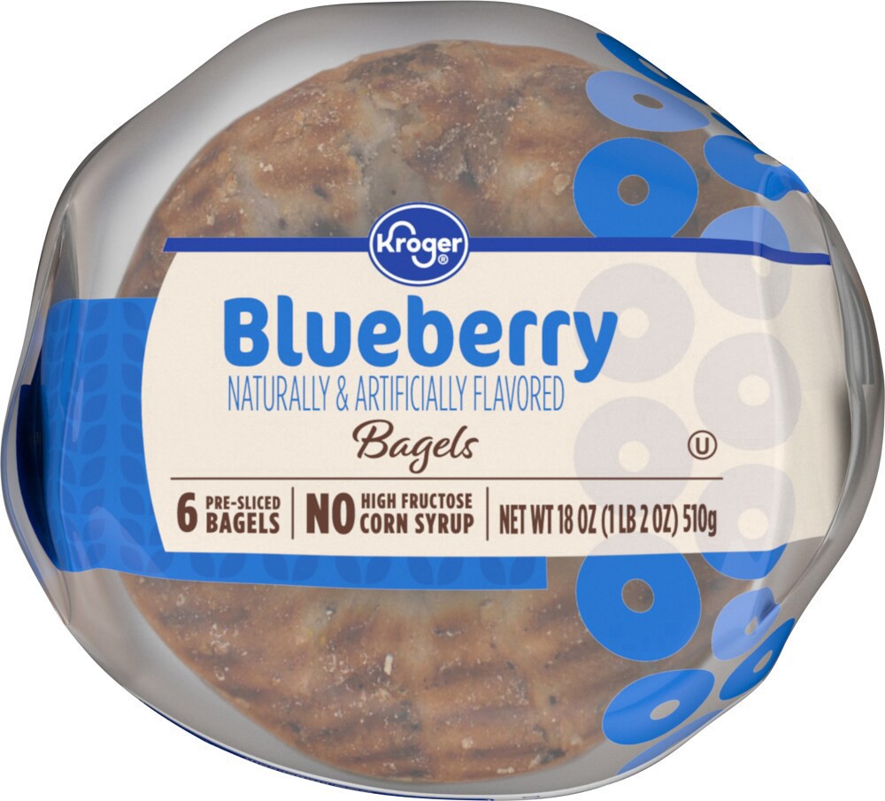 slide 2 of 6, Kroger Blueberry Pre-Sliced Bagels, 6 ct; 18 oz