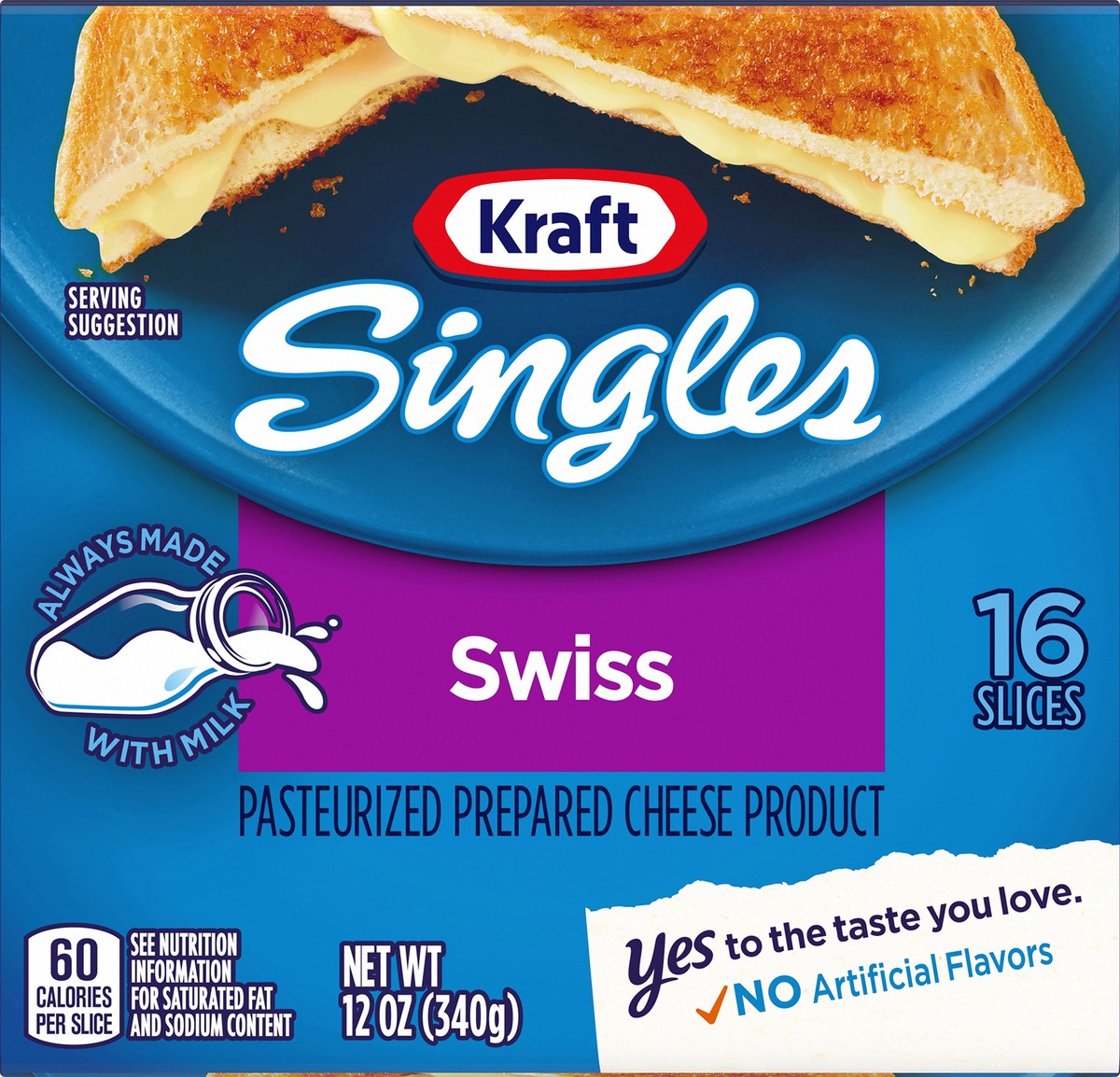 slide 1 of 9, Kraft Singles Swiss Pasteurized Prepared Cheese Product Slices, 16 ct Pack, 16 ct