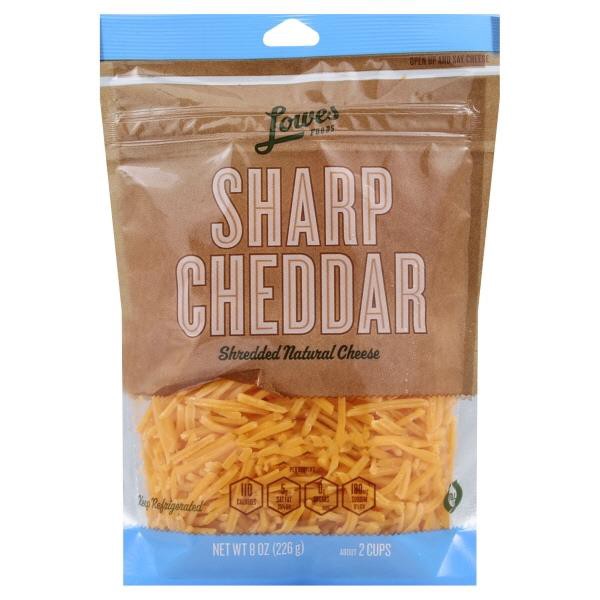 slide 1 of 1, Lowes Foods Shredded Sharp Cheddar Cheese, 8 oz