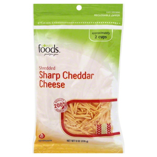 slide 1 of 1, Lowes Foods Shredded Sharp Cheddar Cheese, 8 oz