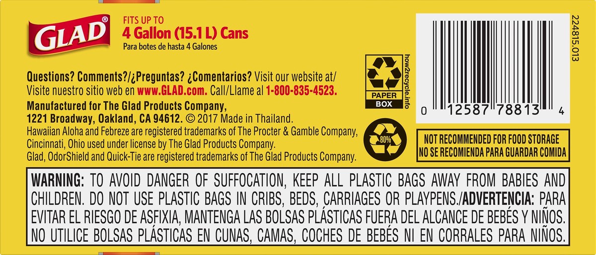 slide 3 of 7, Glad 4 Gallon Small Quick-Tie Hawaiian Aloha Trash Bags 26 ea, 26 ct