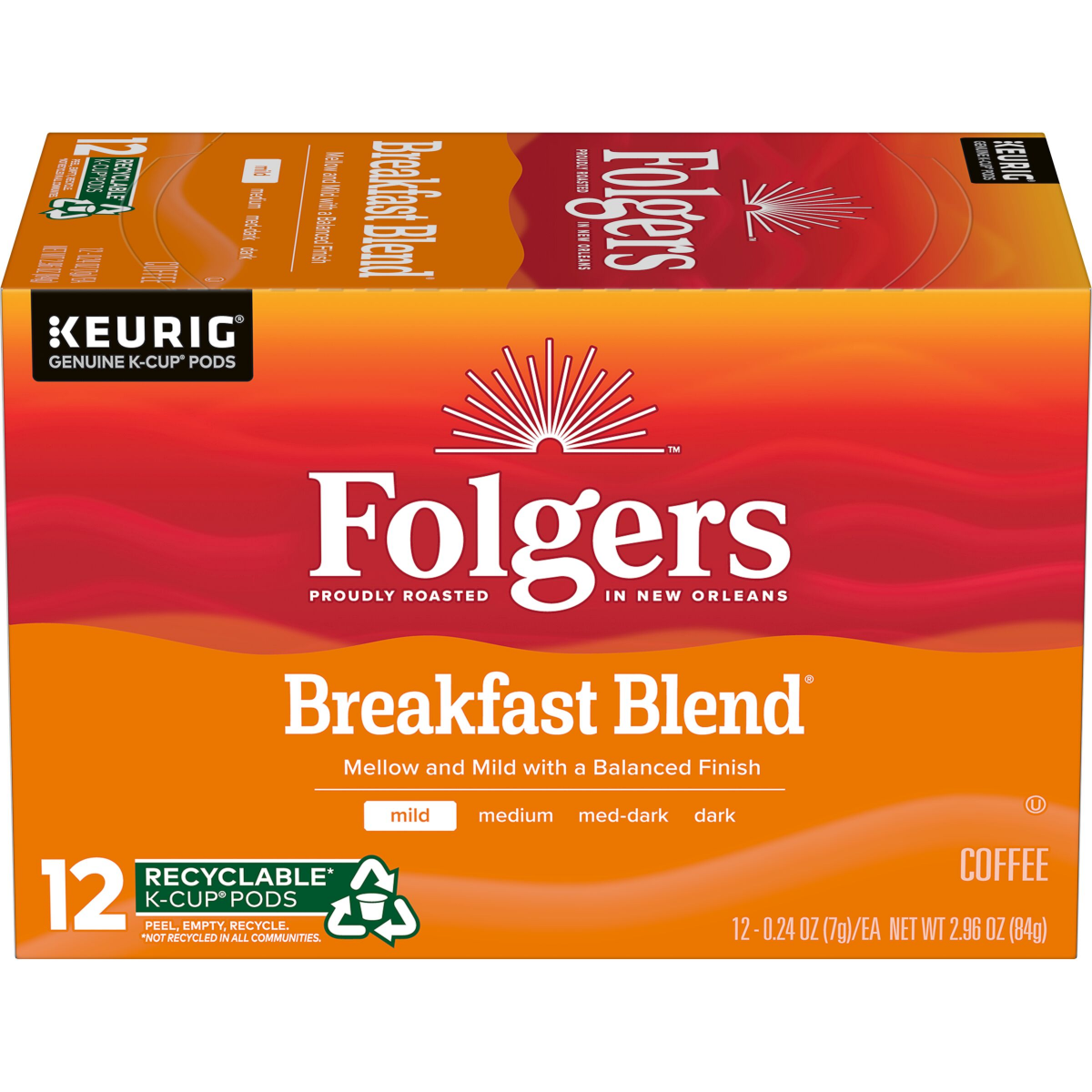 slide 1 of 5, Folgers Breakfast Blend Coffee, Mild Roast, Keurig K-Cup Pods, 10 Count, 10 ct