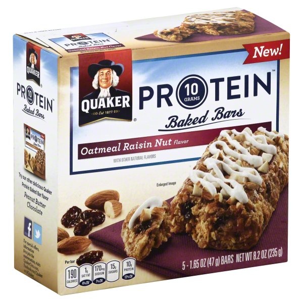 slide 1 of 1, Quaker Protein Oatmeal Raisin Nut Baked Bars, 5 ct; 1.65 oz