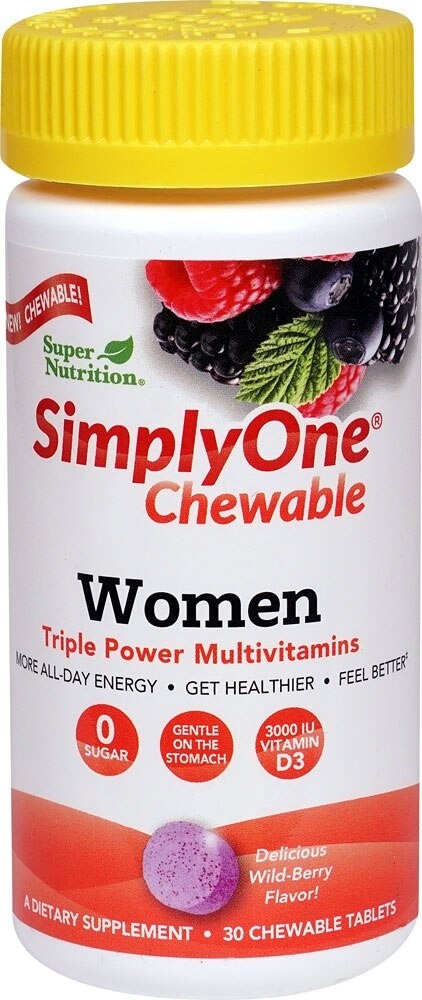 slide 1 of 1, SimplyOne Chewable Women Triple Power Multivitamins Wild-Berry, 30 ct