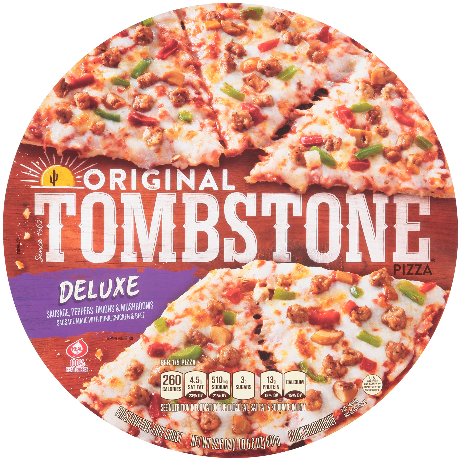 slide 1 of 7, Tombstone Deluxe Pizza, 22.6 oz