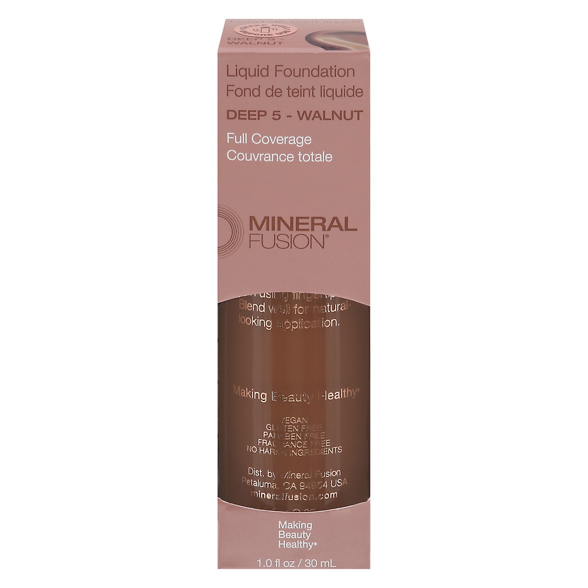 slide 1 of 9, Mineral Fusion Deep 5 - Walnut Full Coverage Liquid Foundation 1.0 fl oz, 1 ct