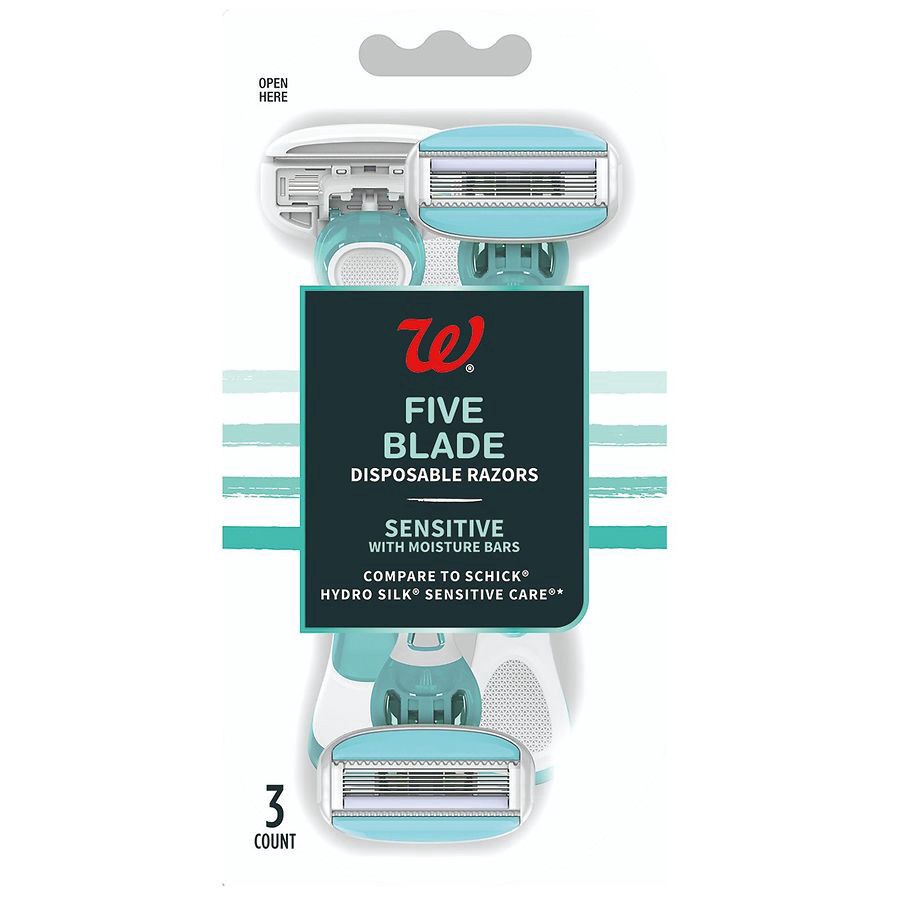 slide 1 of 2, Walgreens Women's Sensitive Five Blade Disposable Razor, 3 ct