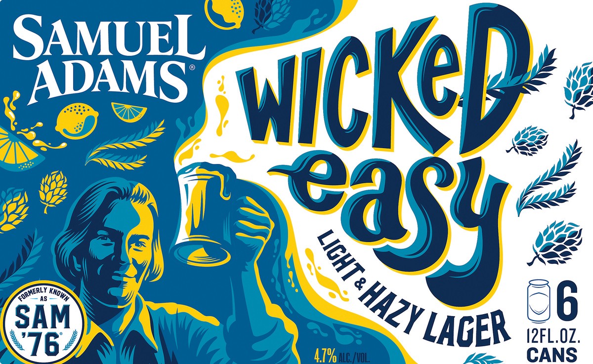 slide 4 of 8, Samuel Adams Wicked Easy Beer, Light & Hazy Lager (12 fl. oz. Can, 6pk.), 6 ct; 12 oz