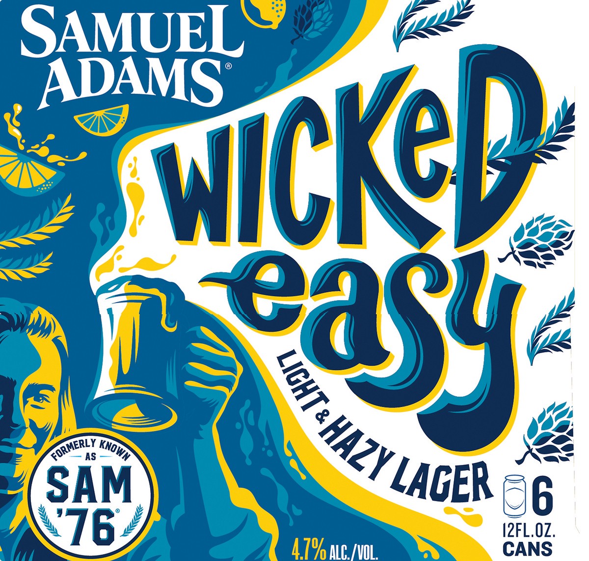 slide 6 of 8, Samuel Adams Wicked Easy Beer, Light & Hazy Lager (12 fl. oz. Can, 6pk.), 6 ct; 12 oz