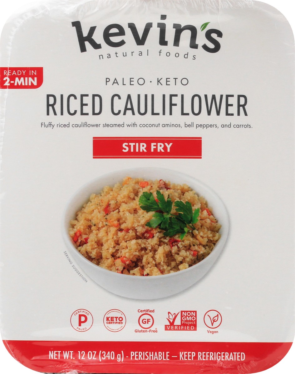 slide 1 of 9, Kevin's Natural Foods Keto Stir Fry Stir Fry Riced Cauliflower 12 oz, 12 oz