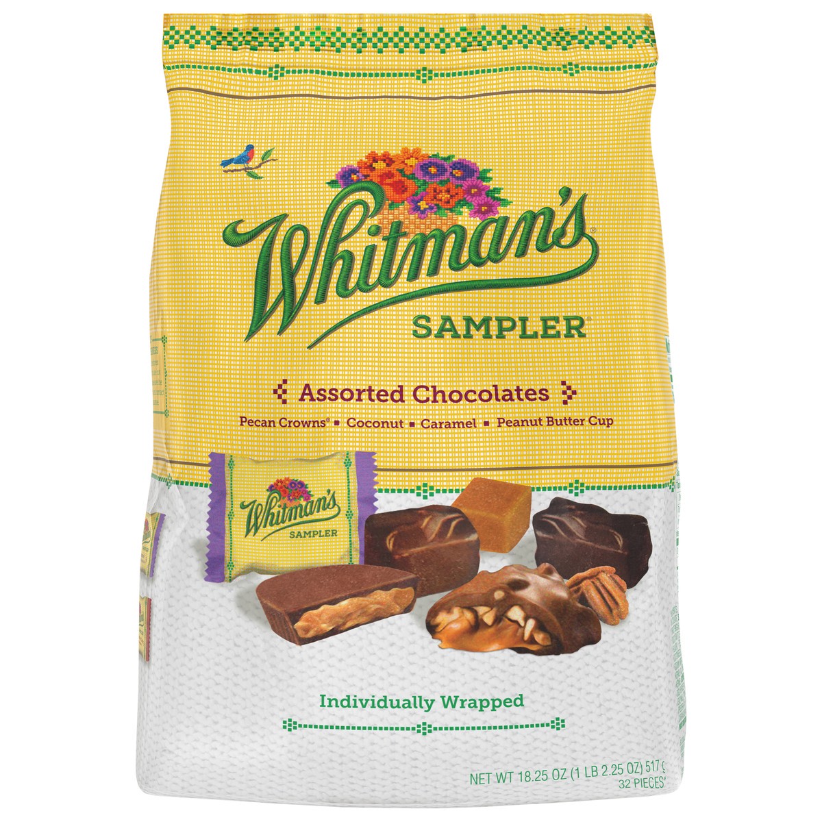 slide 1 of 1, WHITMAN'S SAMPLER Assorted Milk & Dark Chocolate Candy, 18.25 oz. bag (˜ 32 pieces), 32 ct