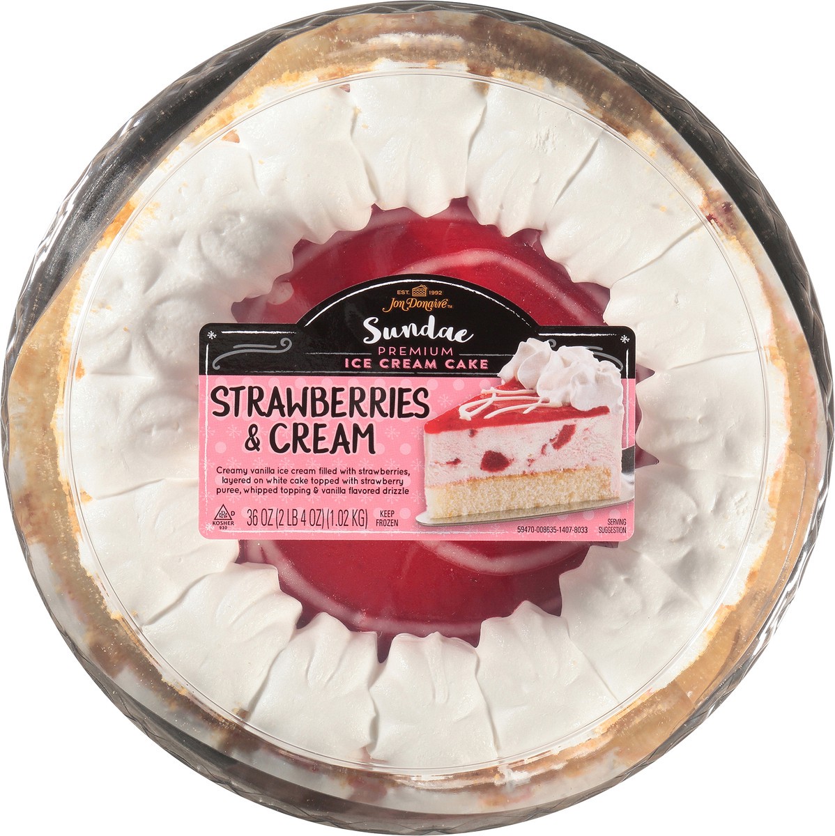 slide 10 of 12, Jon Donaire Sundae Strawberries & Cream 8" Premium Ice Cream Cake 2.25 lb. Clamshell, 36 oz