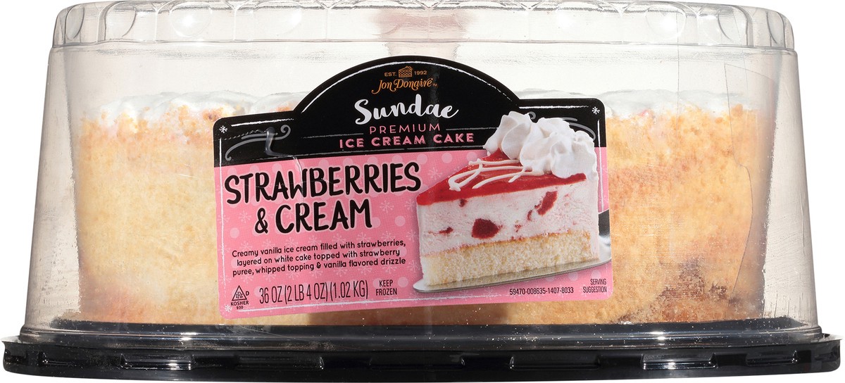 slide 6 of 12, Jon Donaire Sundae Strawberries & Cream 8" Premium Ice Cream Cake 2.25 lb. Clamshell, 36 oz